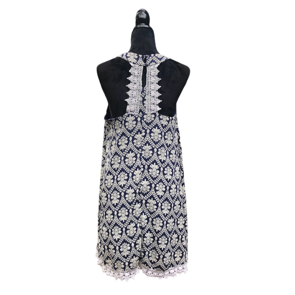 Buttons Navy Blue Victorian Print Dress size Medium - Picture 4 of 8